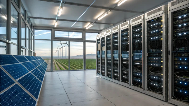 A modern cryptocurrency mining facility with advanced mining rigs and renewable energy sources.