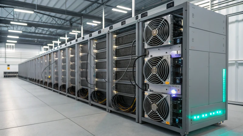 Antminer S21 XP Hyd mining rig in a modern data center