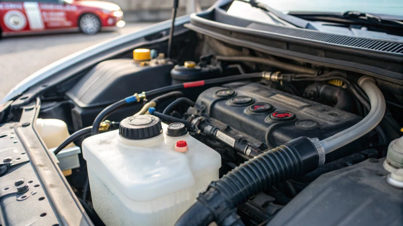 car engine closeup coolant reservoir