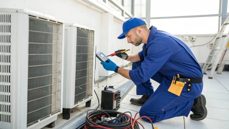 hvac technician inspecting unit