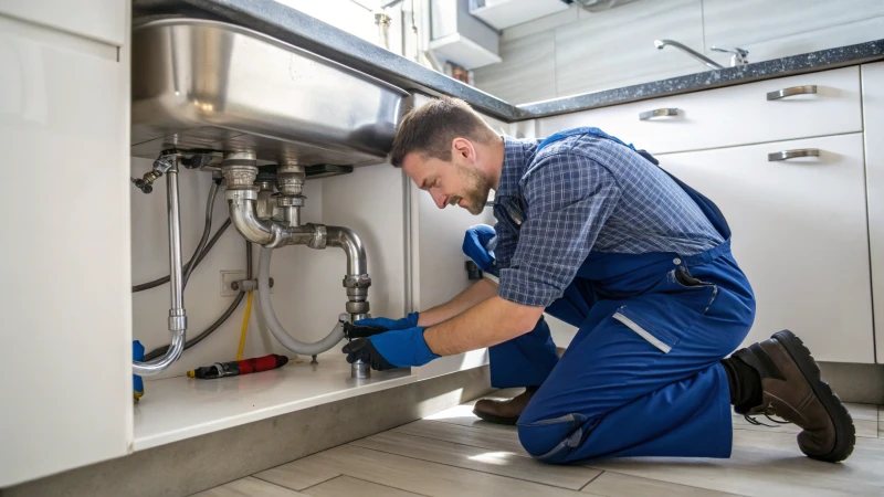 professional plumber inspecting pipes