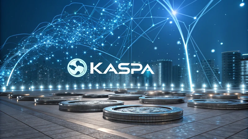 futuristic digital landscape kaspa logo