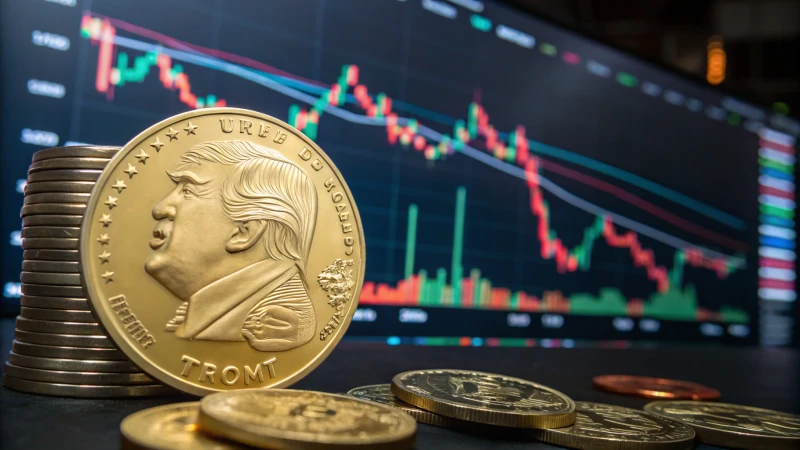 Digital representation of a meme coin resembling Donald Trump in a cryptocurrency trading environment